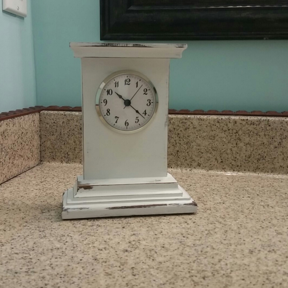 Clock walnut wood white paint distressed